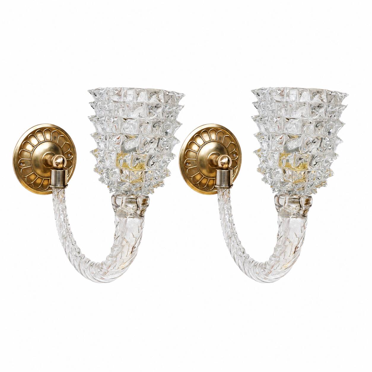 Set of 2 Art Deco Wall Light in Murano Rostrato Glass by Barovier e Toso, 1