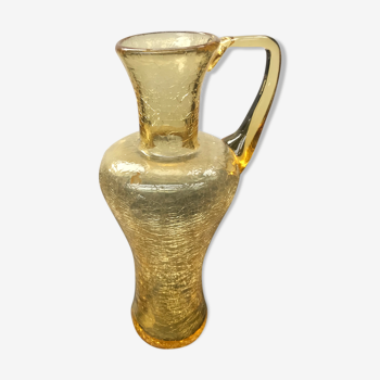 Carafe verre soufflé craquelé jaune avec anse décoration cuisine vintage