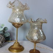 Duo desk lamps, vintage inspiration, bronze and ocher tulip glass