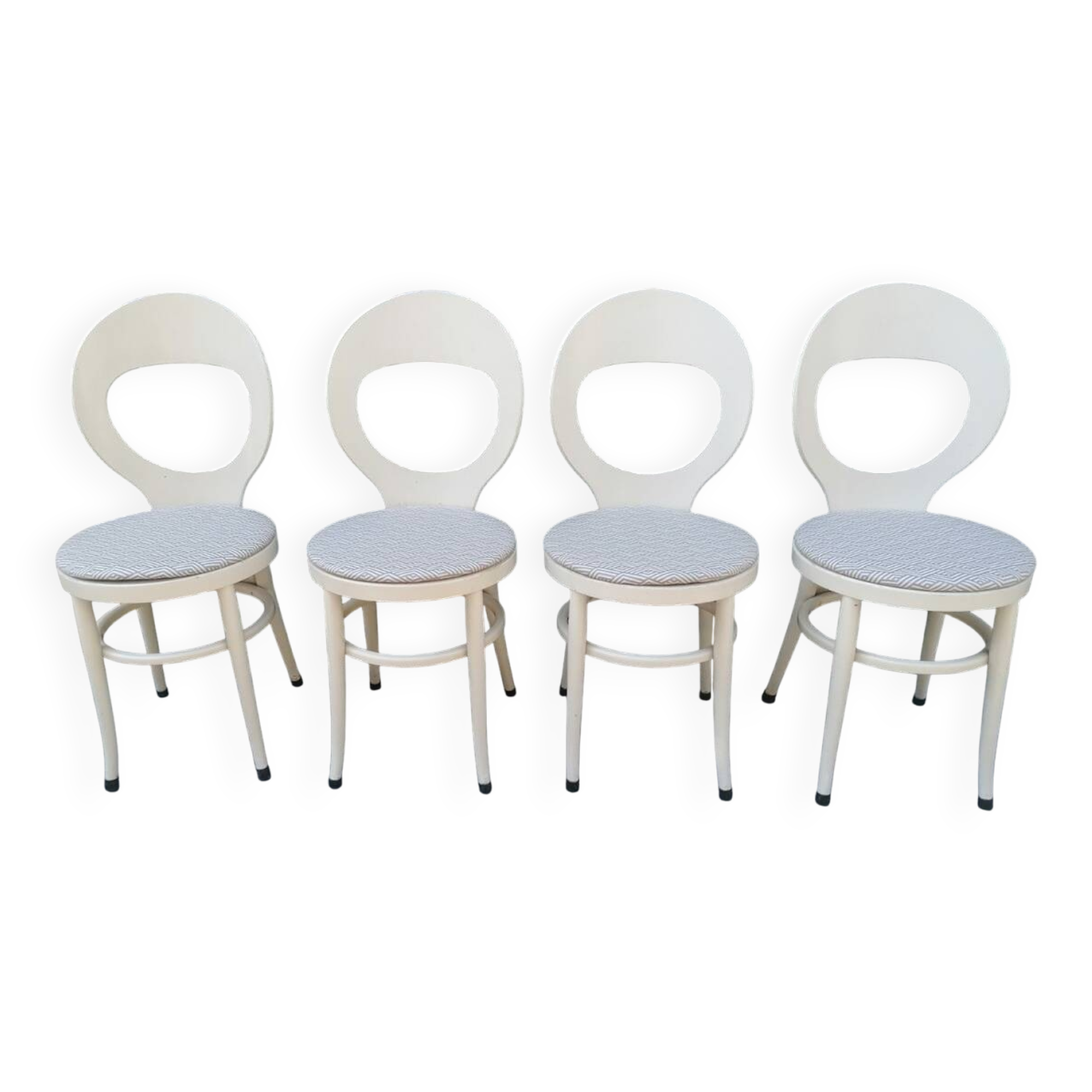 set of 4 Bauman chairs, Mouette model, white wood, 1960