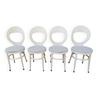 ensemble de 4 chaises Bauman, modèle Mouette, bois blanc, 1960