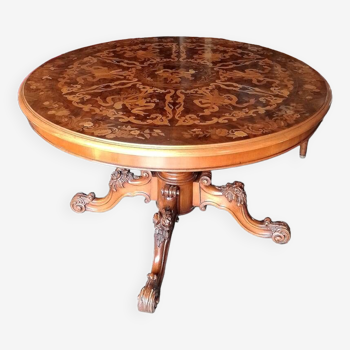 Carved inlaid pedestal table