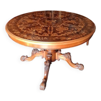 Carved inlaid pedestal table