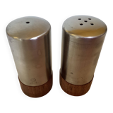 Salt and pepper set in teak and metal, Scandinavian style.