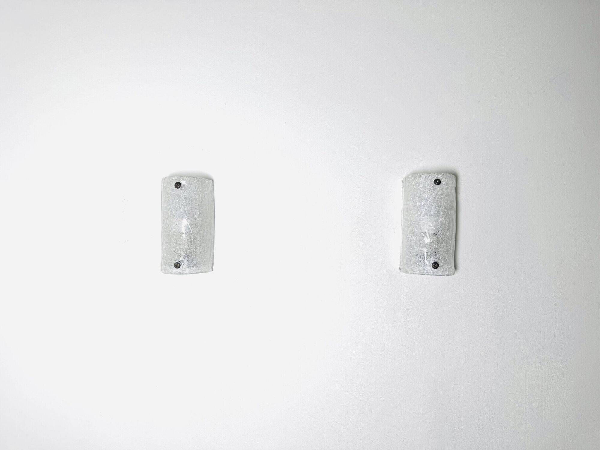 Murano Ice Frosted Glass Wall Lamps By Kalmar Franken, Austria Circa 1960S