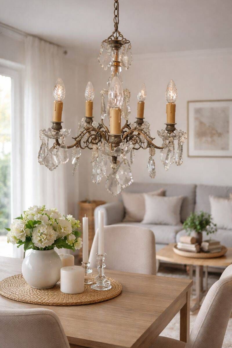 vintage pendant light from the 60s 70s with glass pendants and 5 candle holders