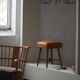Turned wooden stool with leather seat, mid-20th century, Danish modern.
