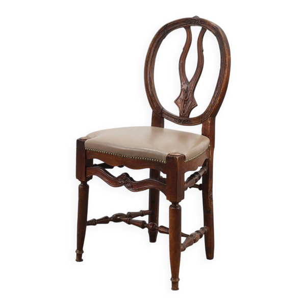 Chaise Gustavienne en noyer du XVIIIe siècle avec rembourrage en cuir, Royaume-Uni victorien