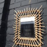 Vintage rectangular rattan mirror