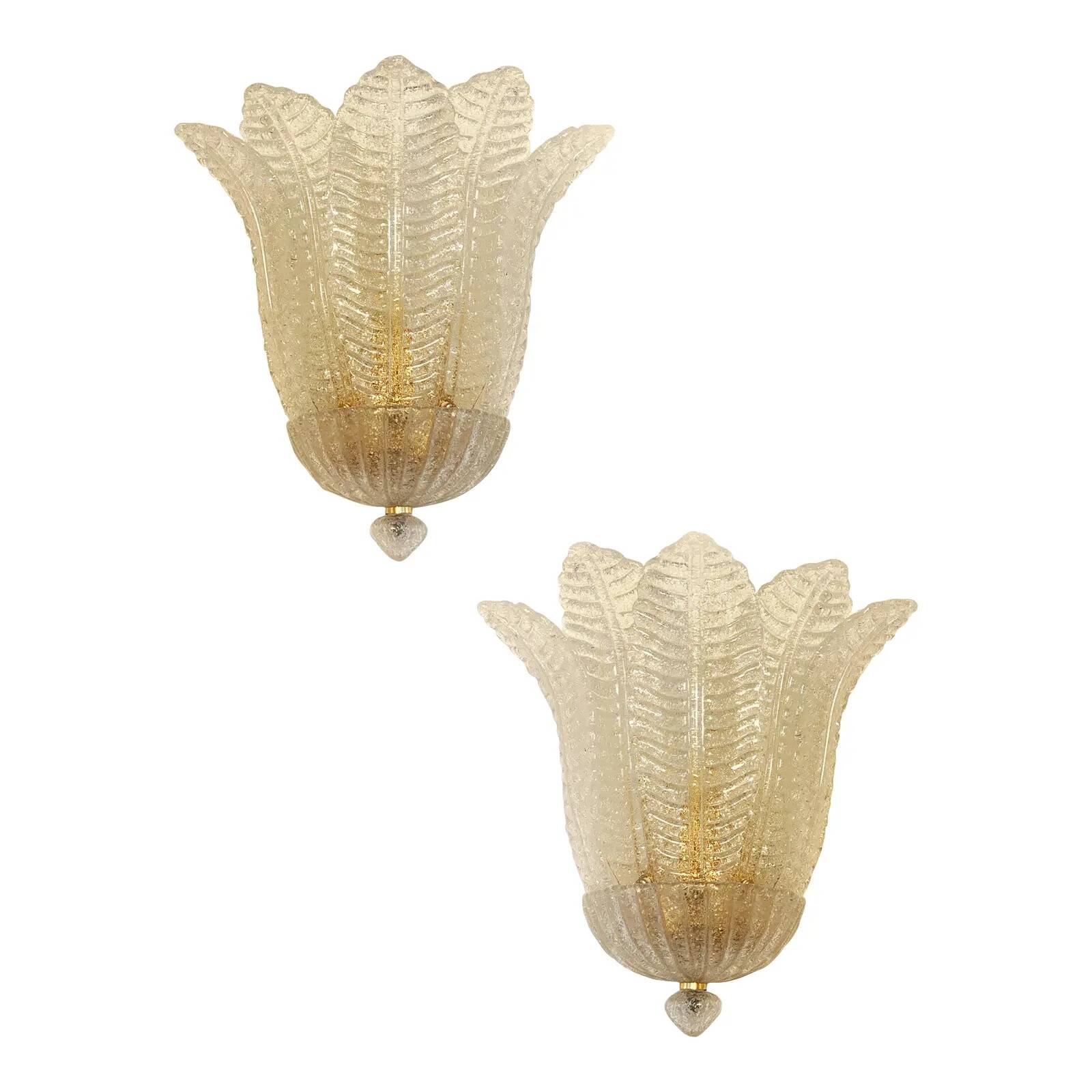 Contemporary Venetian Transparent Graniglia “Leaf” Murano Glass Wall Sconce