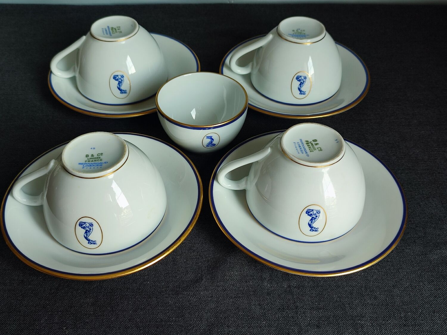 Set of 5 vintage Bernardaud Limoges porcelain cups