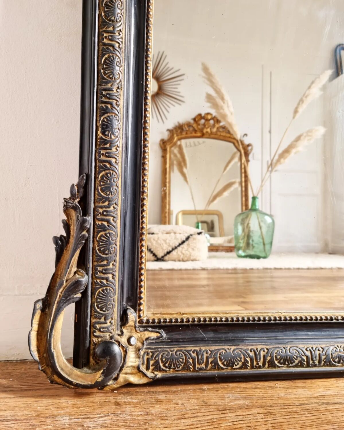 Old mirror Napoleon III black and gold