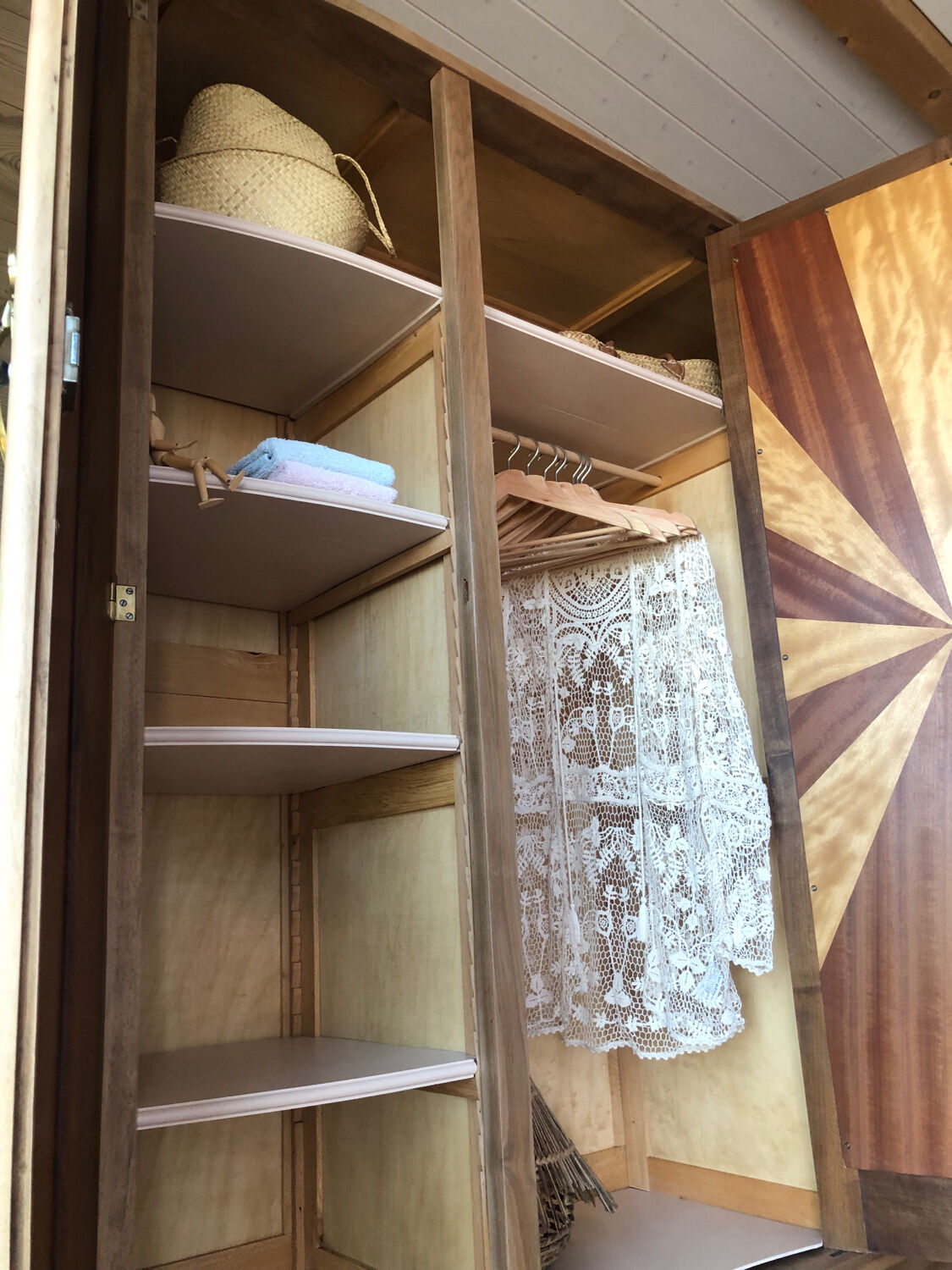 Art Deco wardrobe, solid wood and beveled mirror