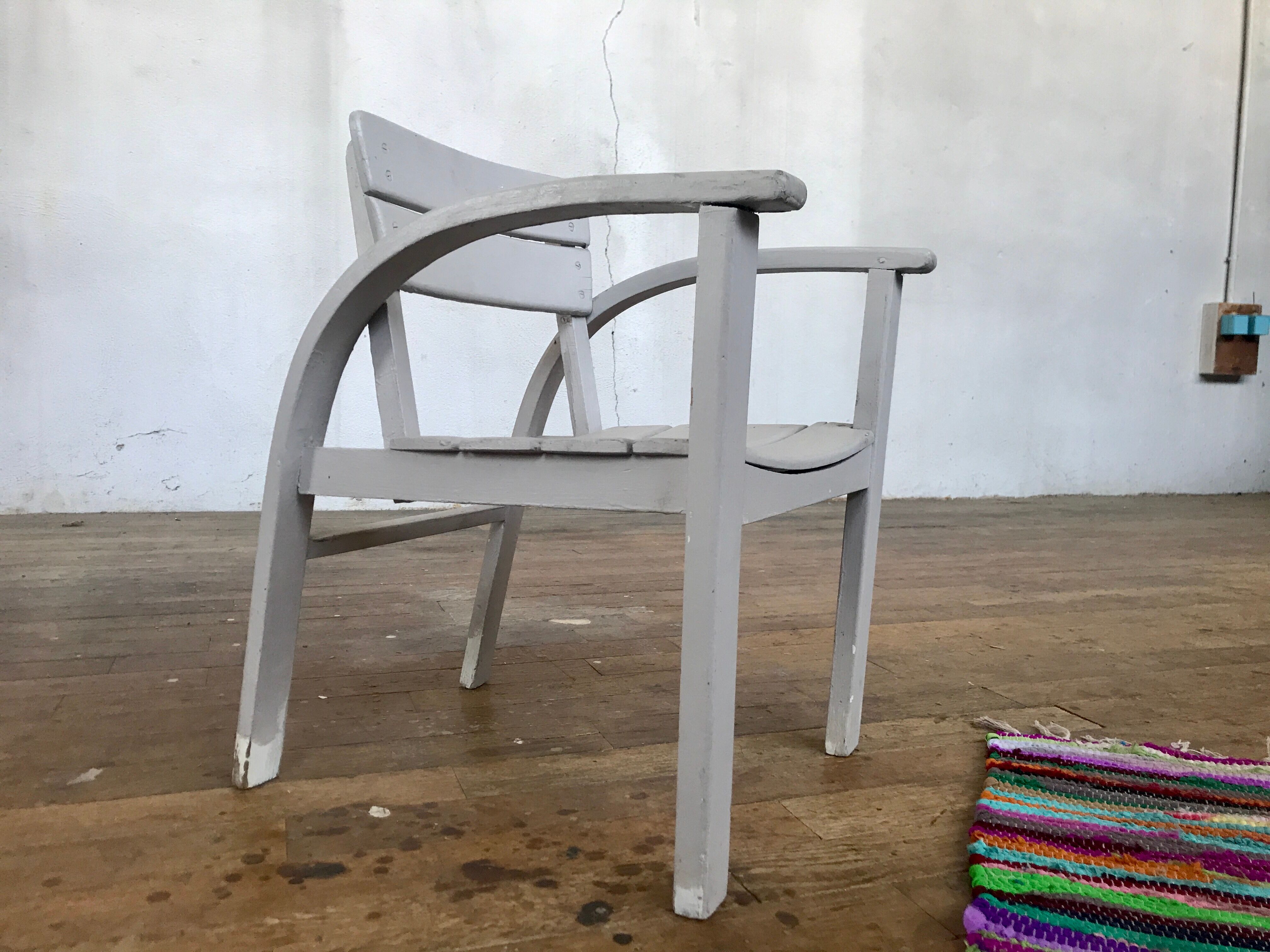 Fauteuil vintage pour enfant blanc, gris clair 1950