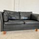 Vintage retro danish mogens hansen 2 person black leather sofa