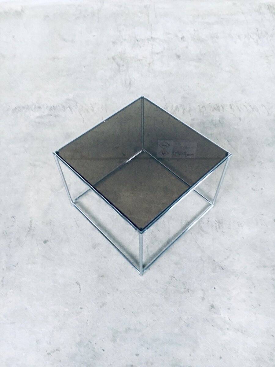 Sleek Design Metal & Fumé Glass Square Side Table, 1970s