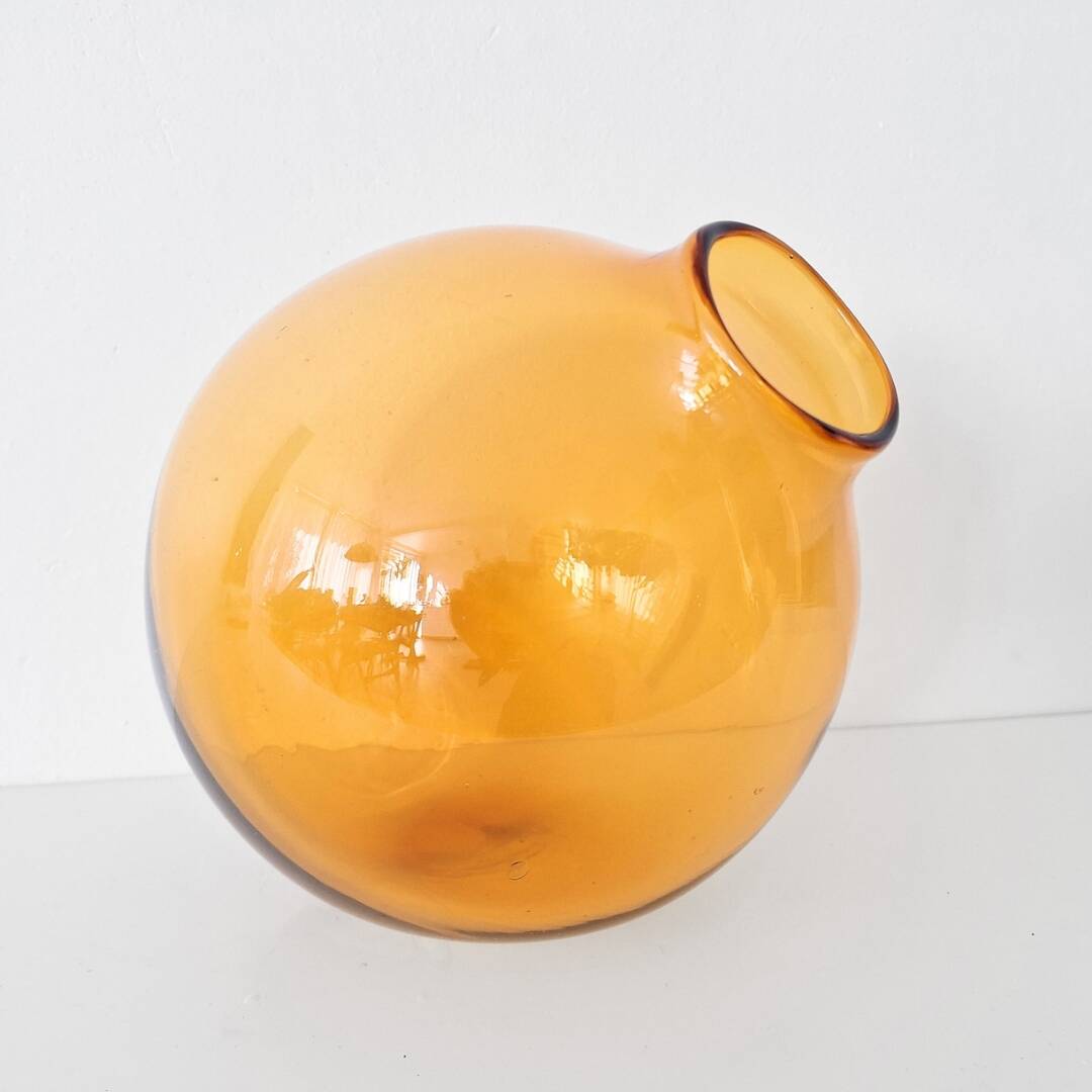 Mouth-Blown Amber Glass Glass - Multiple Orientations - 1990s, Italy