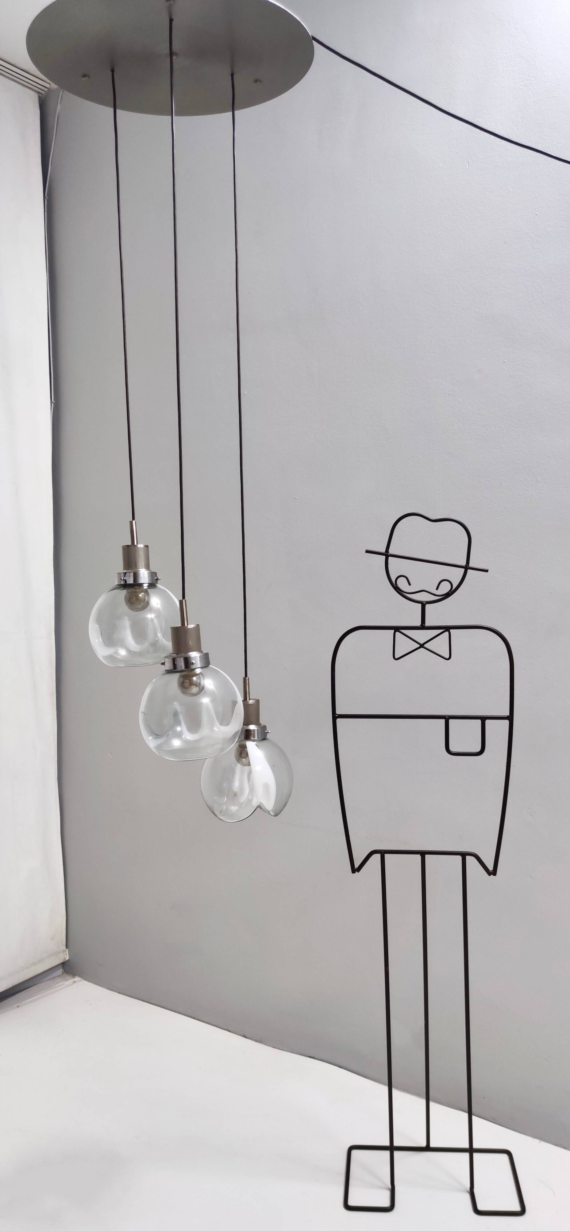 Murano Glass and Varnished Metal 3-Light Pendant by Toni Zuccheri for Venini