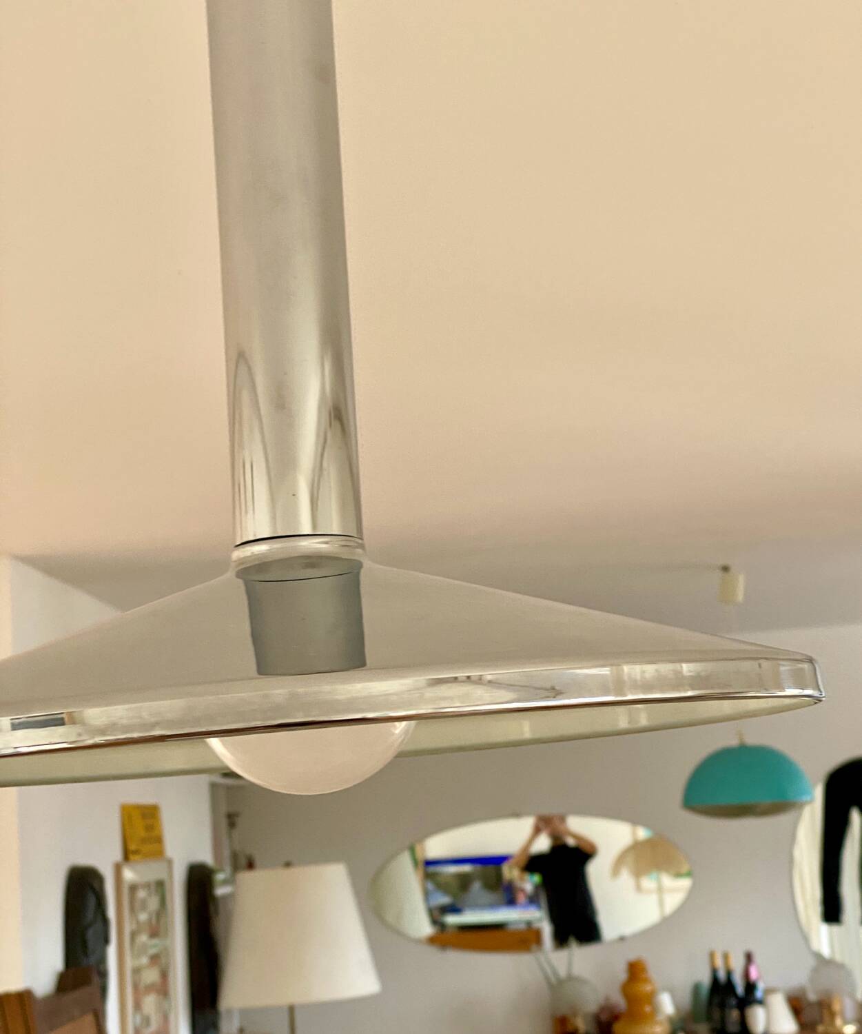 Large chrome pendant lamp Hustadt Leuchten 1960
