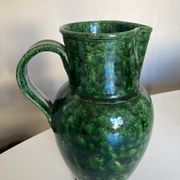 Glazed earthenware pitcher vase in green, Vaullauris, 1960.