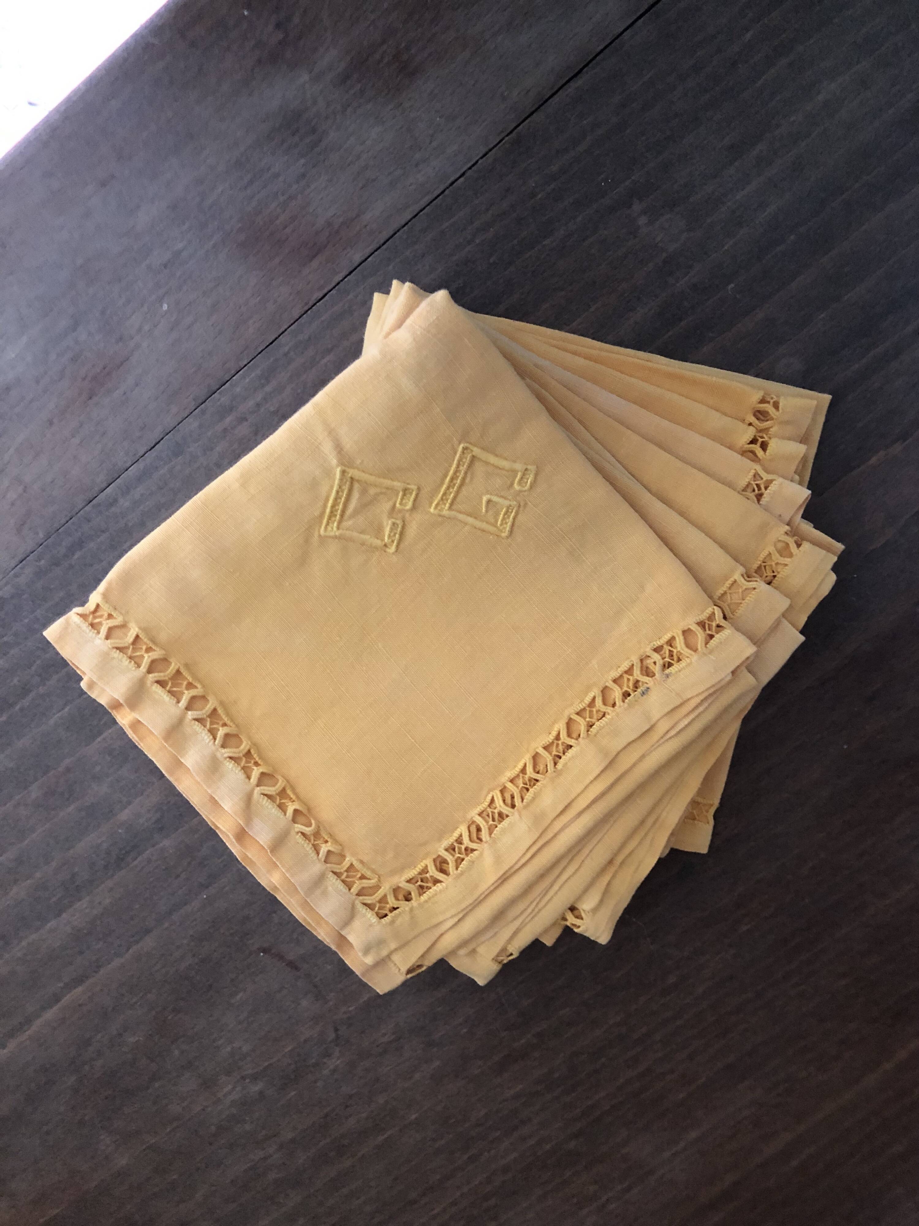 8 antique monogrammed napkins CG - 38x38 cm - Cotton