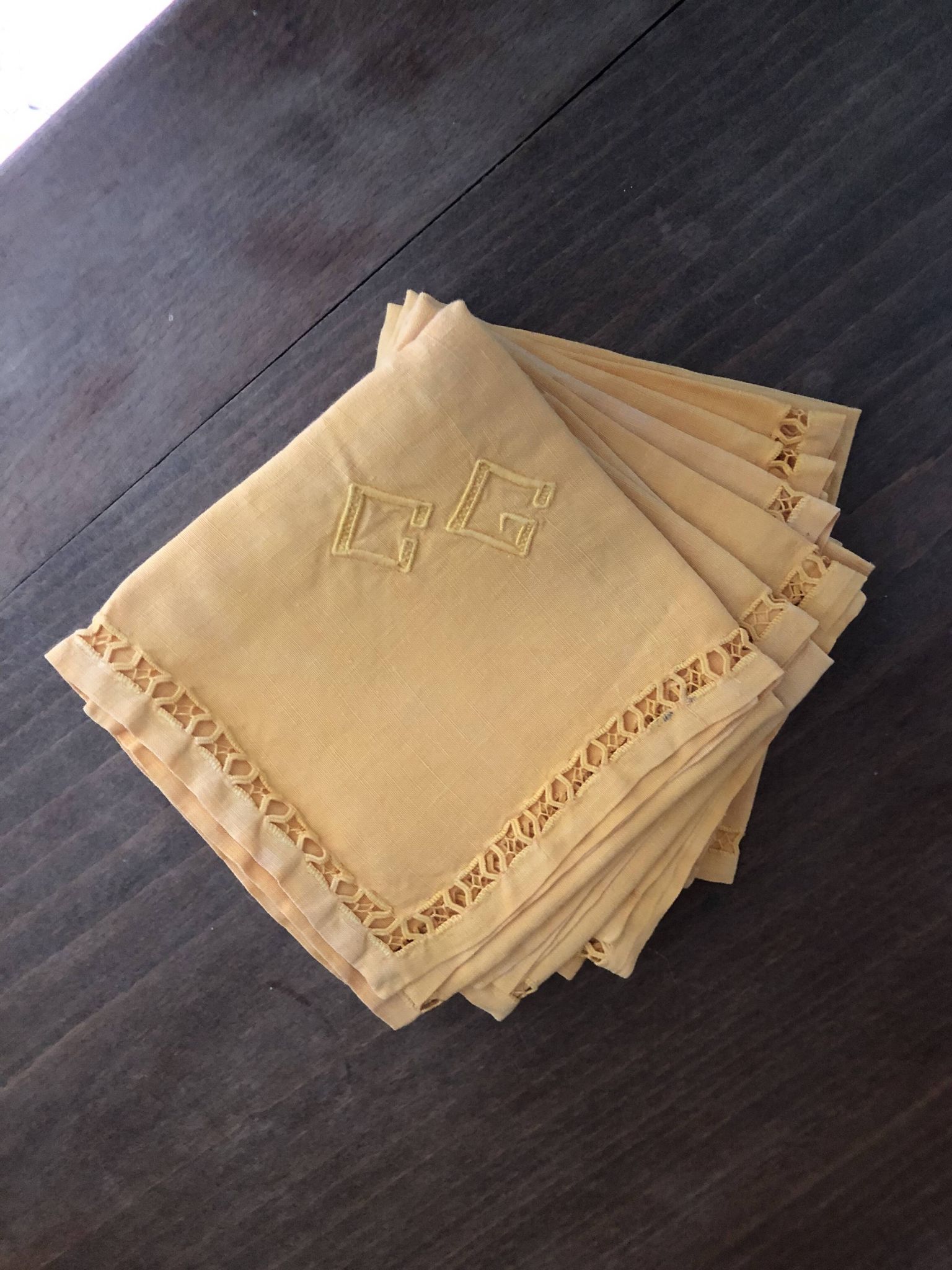 8 serviettes anciennes monogrammées CG - 38x38 cm - Coton