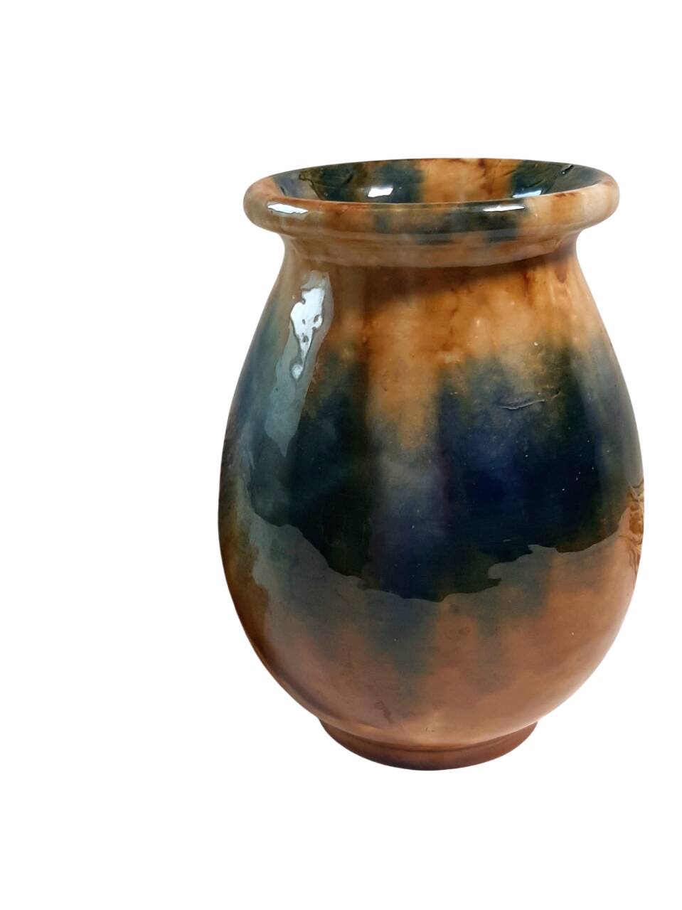 Aetgina vase Vallauris vintage in ochre and blue glazed ceramic.