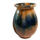 Aetgina vase Vallauris vintage in ochre and blue glazed ceramic.