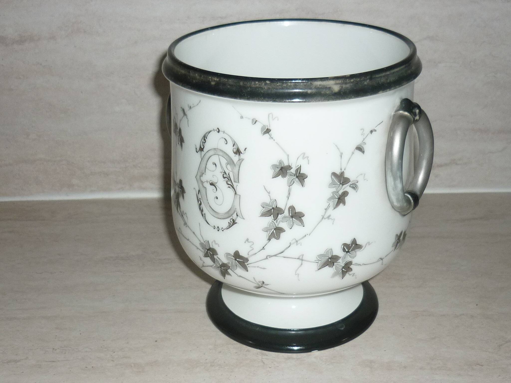 Painted porcelain planter and pot signed P. AGIN