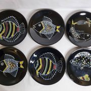 Set of 6 vintage plates with fish decoration after Robert Picault, 1960, 24 cm