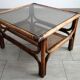 Table basse vintage bambou, rotin et cuir années 60