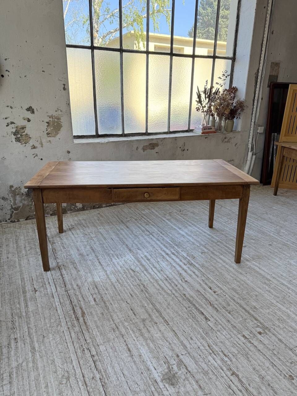 Cherry farmhouse table with spindle legs, 1950s