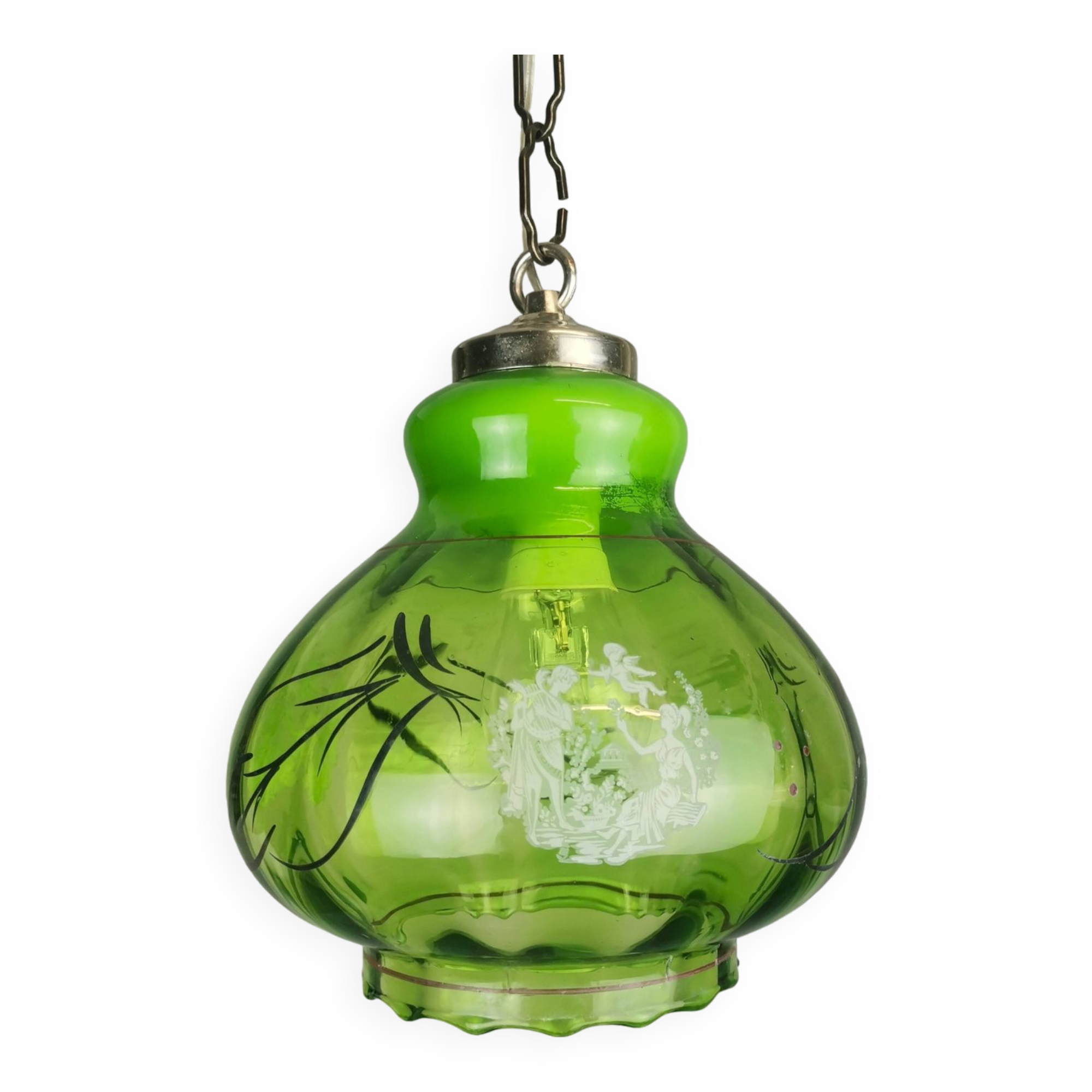 Green glass farmhouse hanging lamp