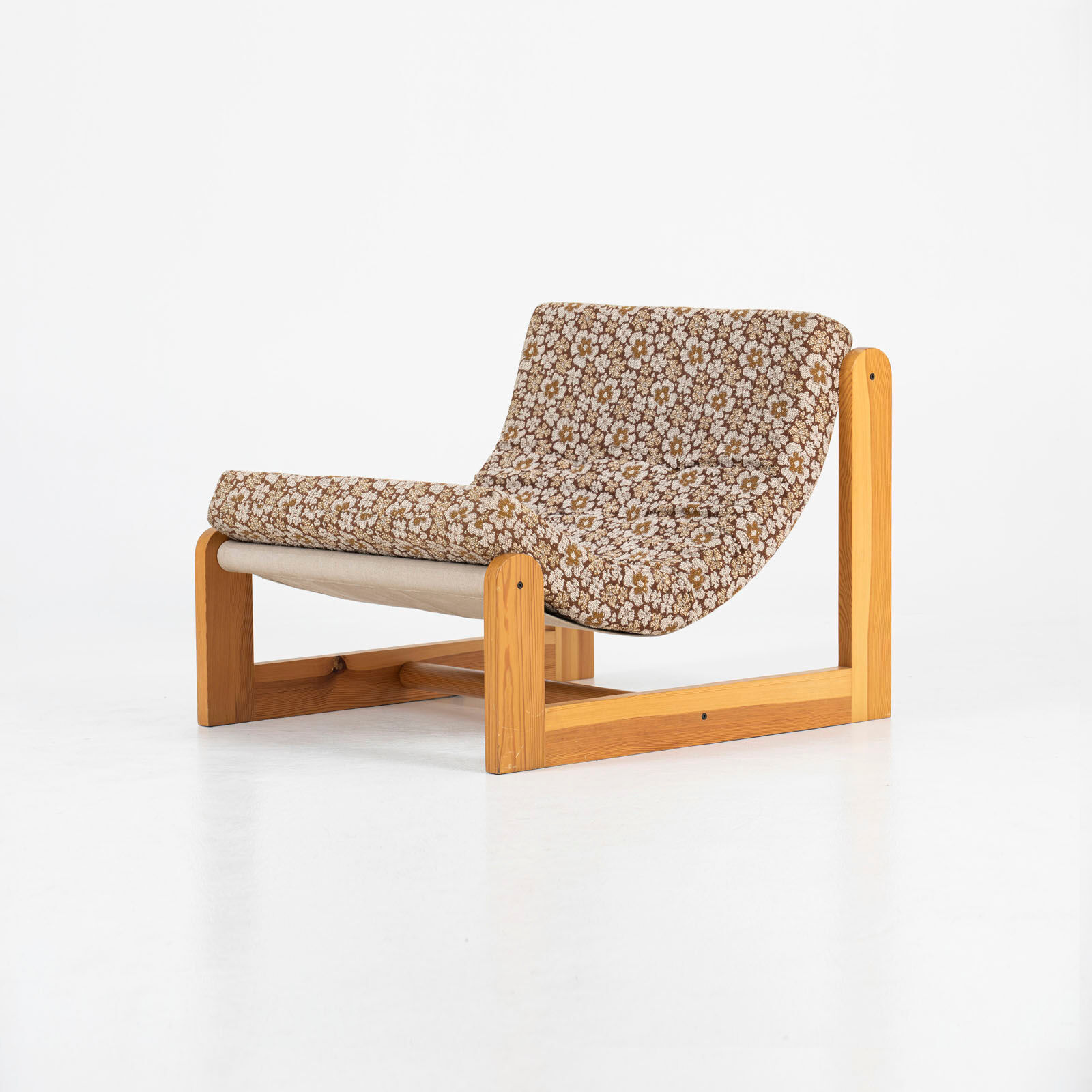 Sling chair in pine, canvas and sheepskin, 1970s
