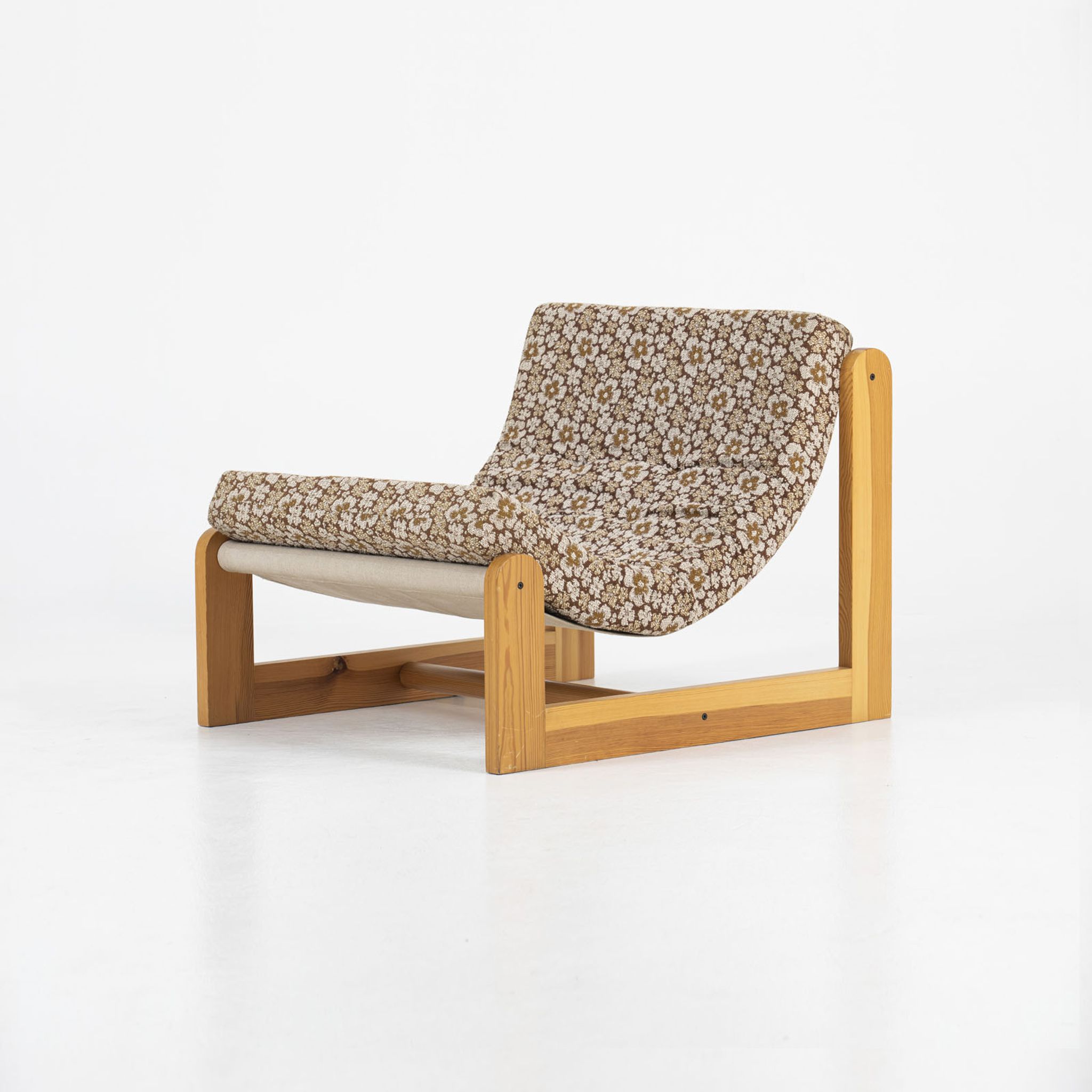 Sling chair in pine, canvas and sheepskin, 1970s