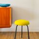 Black iron tripod stool with boiled wool, yellow, 1960.