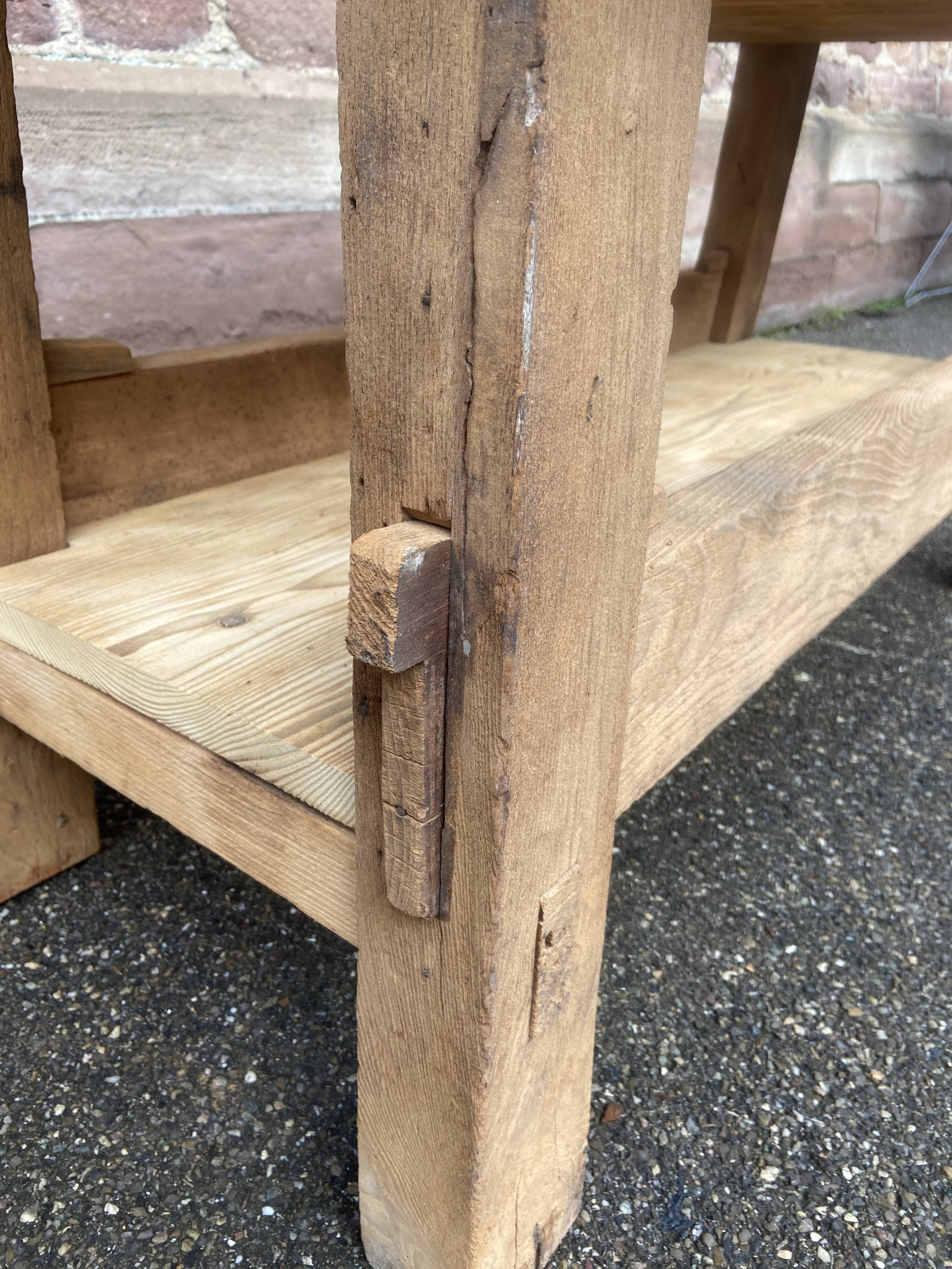Industrial table carpenter's workbench in raw natural wood vintage bohemian
