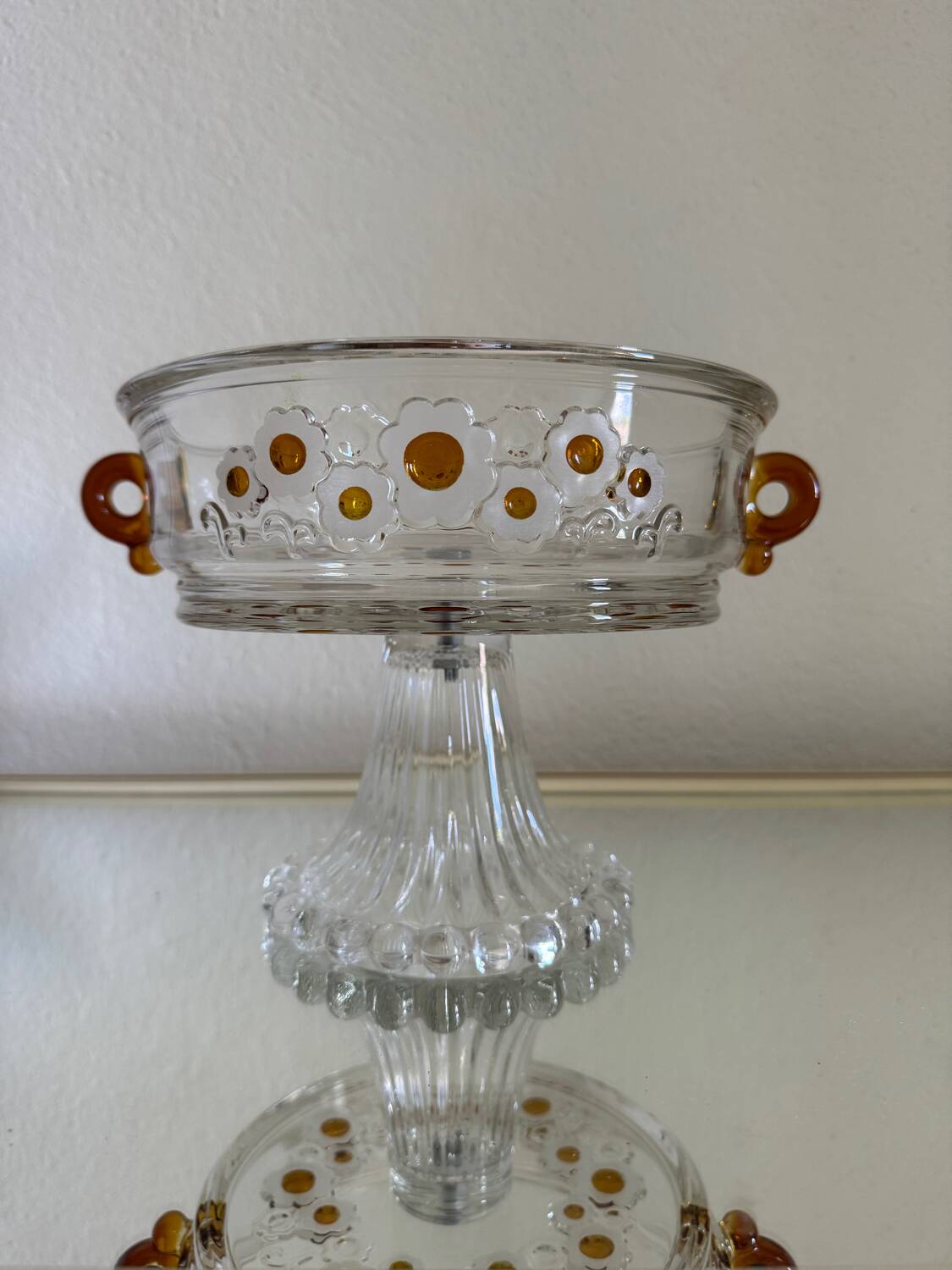 60s crystal glass footed bowl