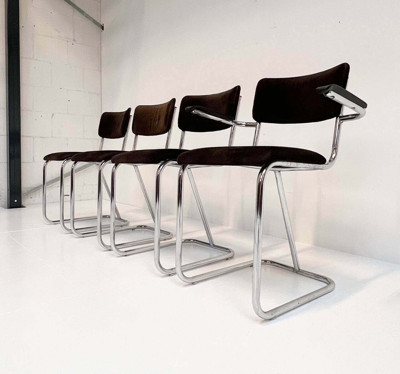 Set metal dining chairs in Gispen style (4), 1970s