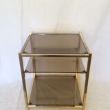 End table in metal gold chrome to three trays of smoked glass years 70/80