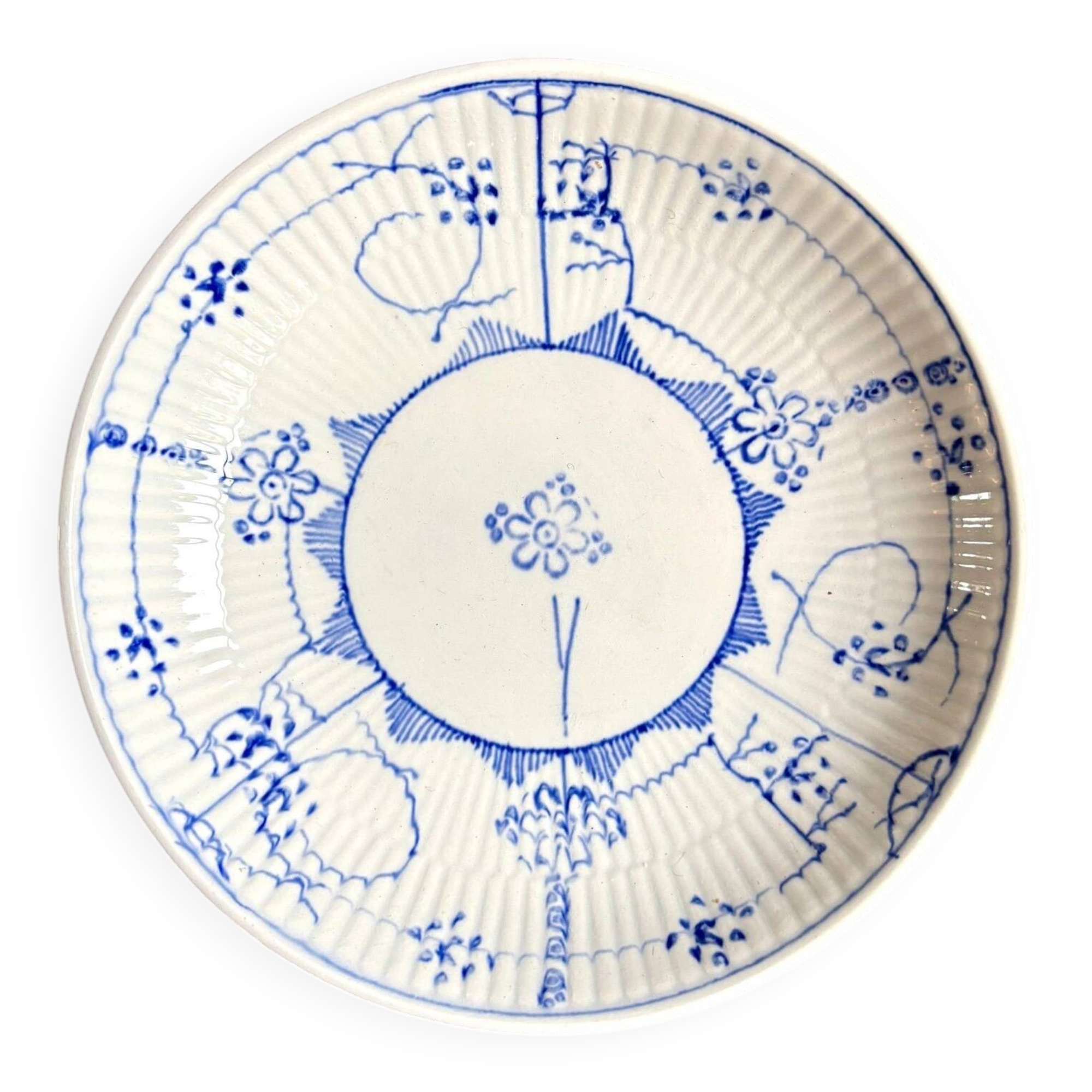 Bowl, bread plate Sarreguemines, "Copenhagen" service in blue earthenware.