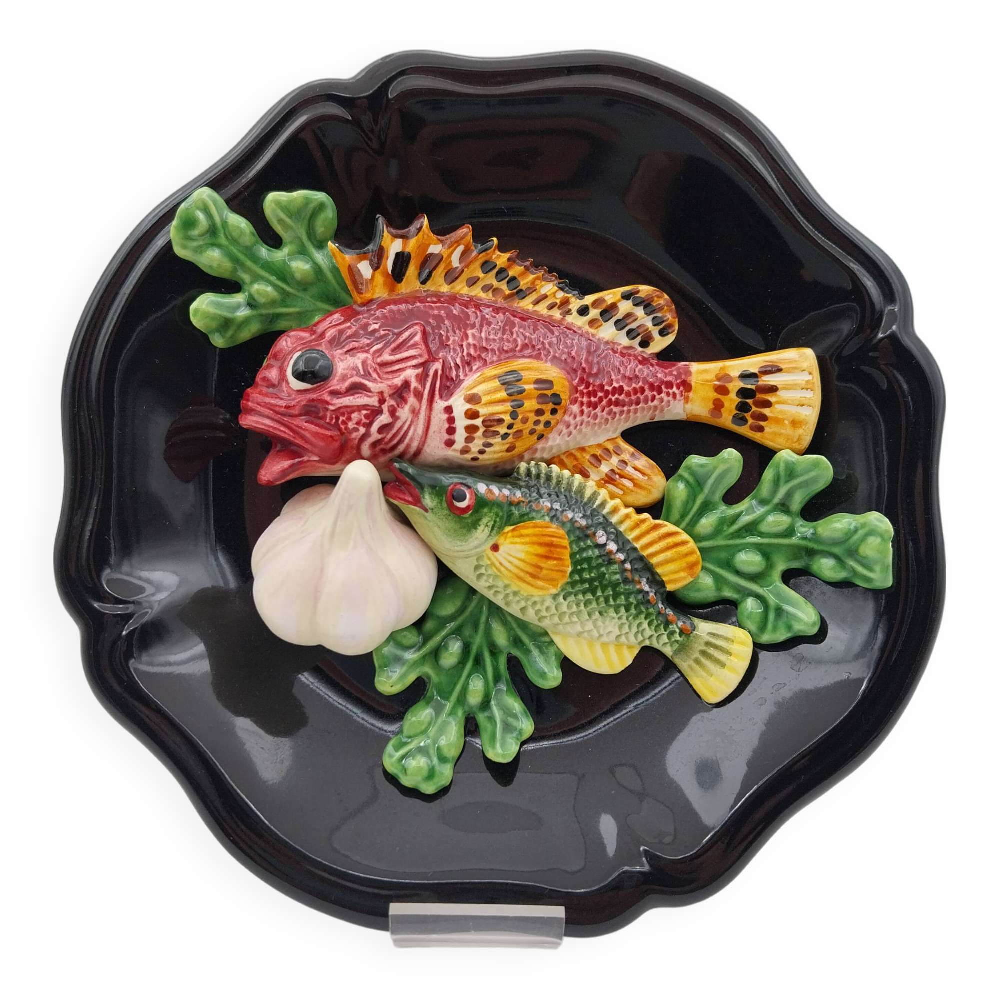 Ceramic plate barbotine vallauris trompe l'oeil kitsch Fish 2