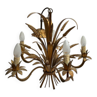 Country metal chandelier Golden wheat ears 5 branches