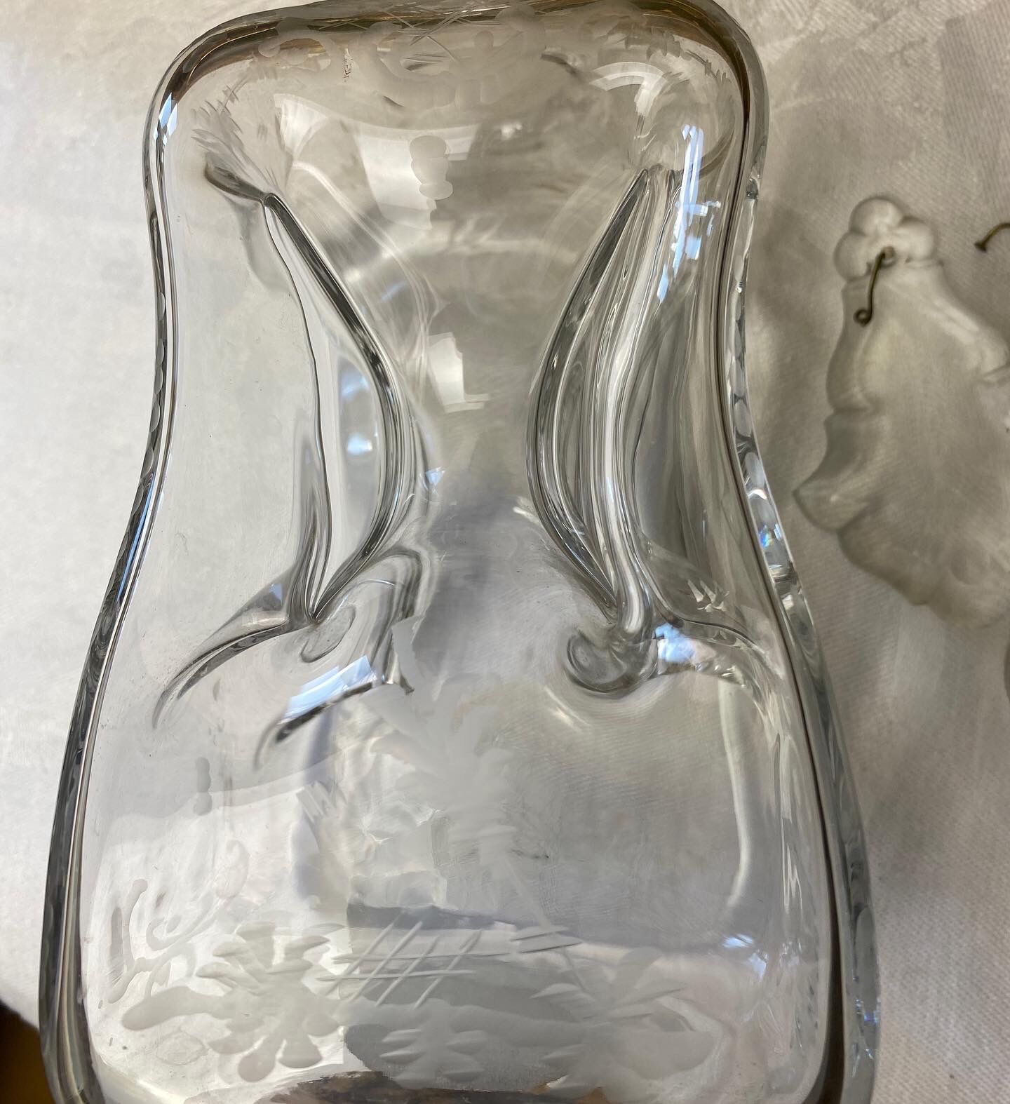 Antique engraved pinched crystal decanter