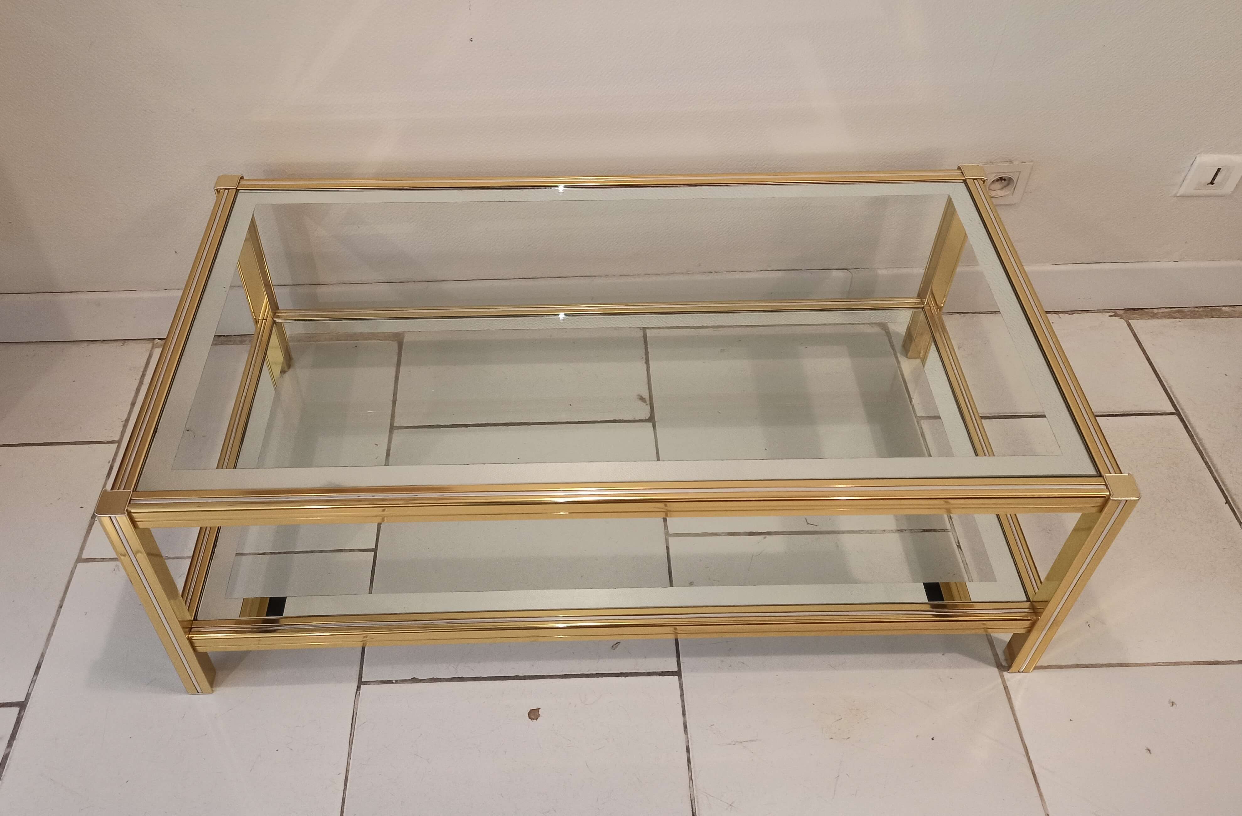 Vintage 1960s gold metal coffee table and glass tops