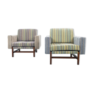 ensemble de 2 fauteuils velours bois design des années 70 vintage modernié
