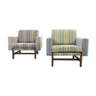 Ensemble de 2 fauteuils velours bois design des années 70 vintage modernié