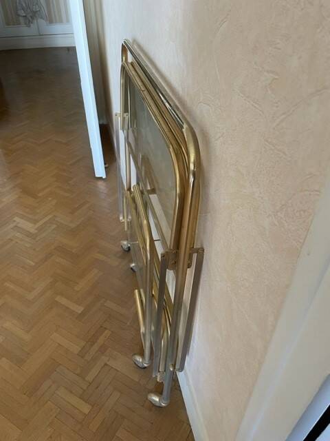 Brass and glass trolley from the 70s, foldable, perfect condition