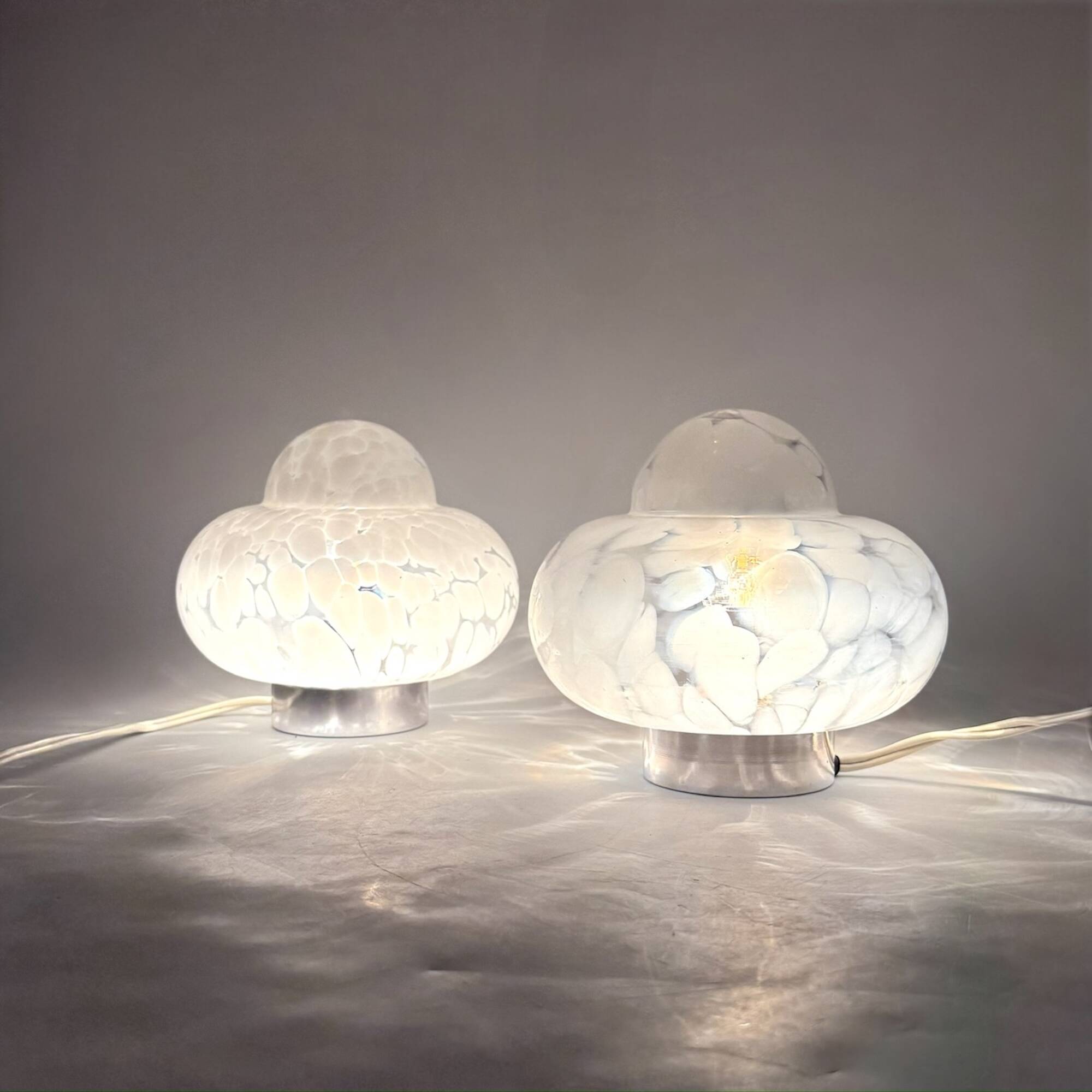 Pair of 1960s UFO Table Lamps with Marbled Glass Lampshade