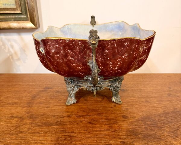 Ancienne jardinière asiatique en porcelaine émaillée
